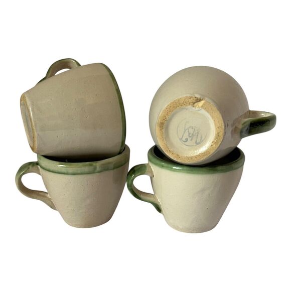 MCM John B Taylor Louisville Stoneware Pottery Green Rim 4pc Set Coffee Cup Mug - Picture 2 of 12